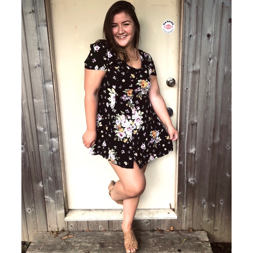 Target Lace Up Floral Dress Scoop Neck